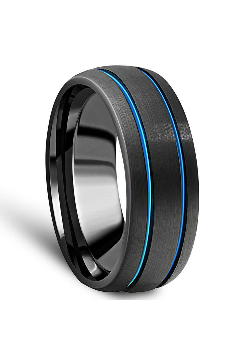 Bliss Diamond Men's Black & Blue Two Line Tungsten Ring Brushed Ring 8mm Wedding Band, Alternate, color, Tungsten