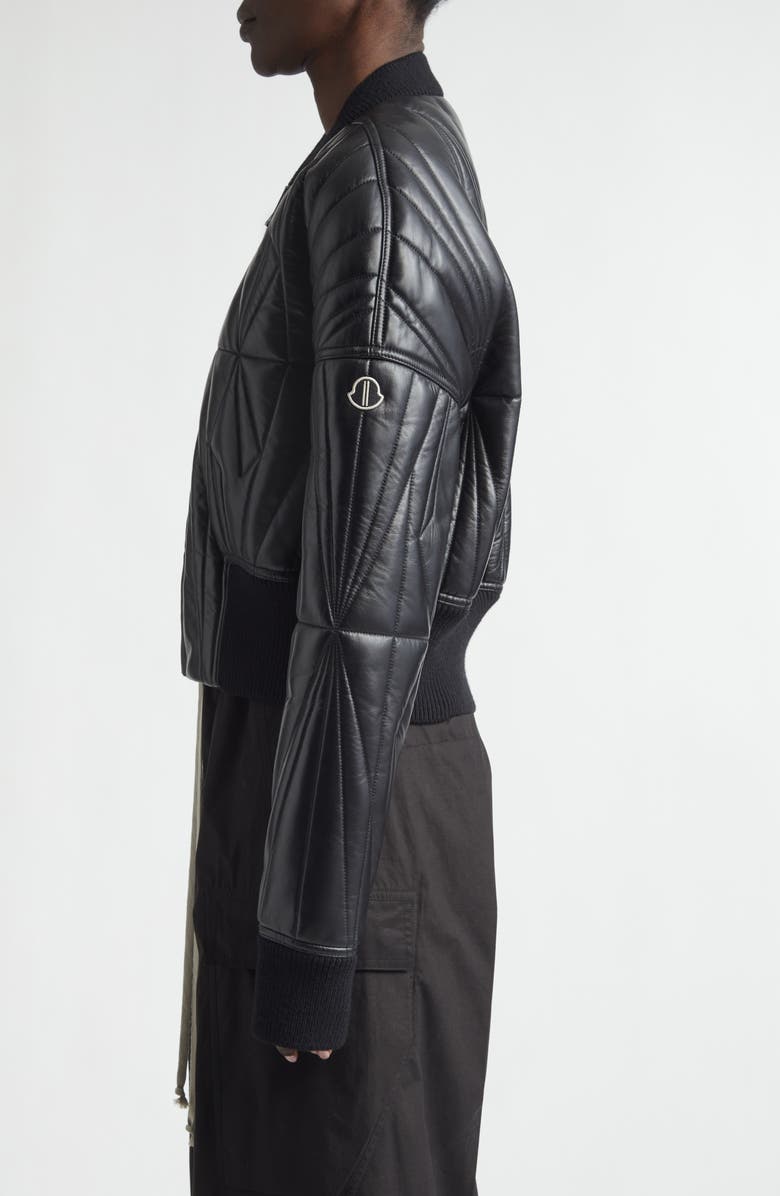 Moncler x Rick Owens Geocamo Leather Bomber Jacket, Alternate, color, Black