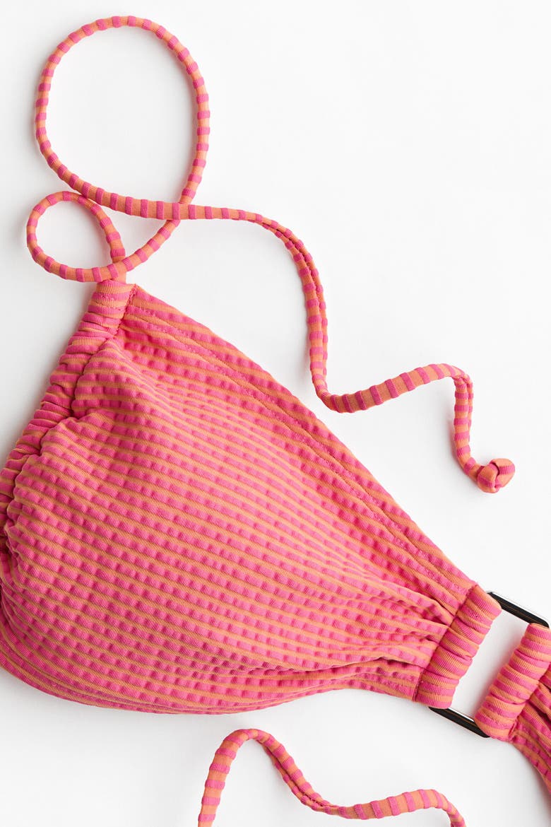 Padded Bikini Top, Alternate, color, Dark coral pink/striped