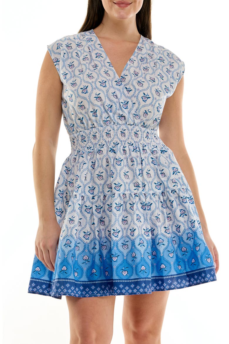Floral Cap Sleeve Cotton Fit & Flare Dress, Alternate, color, IVORY PURPLE MULTI