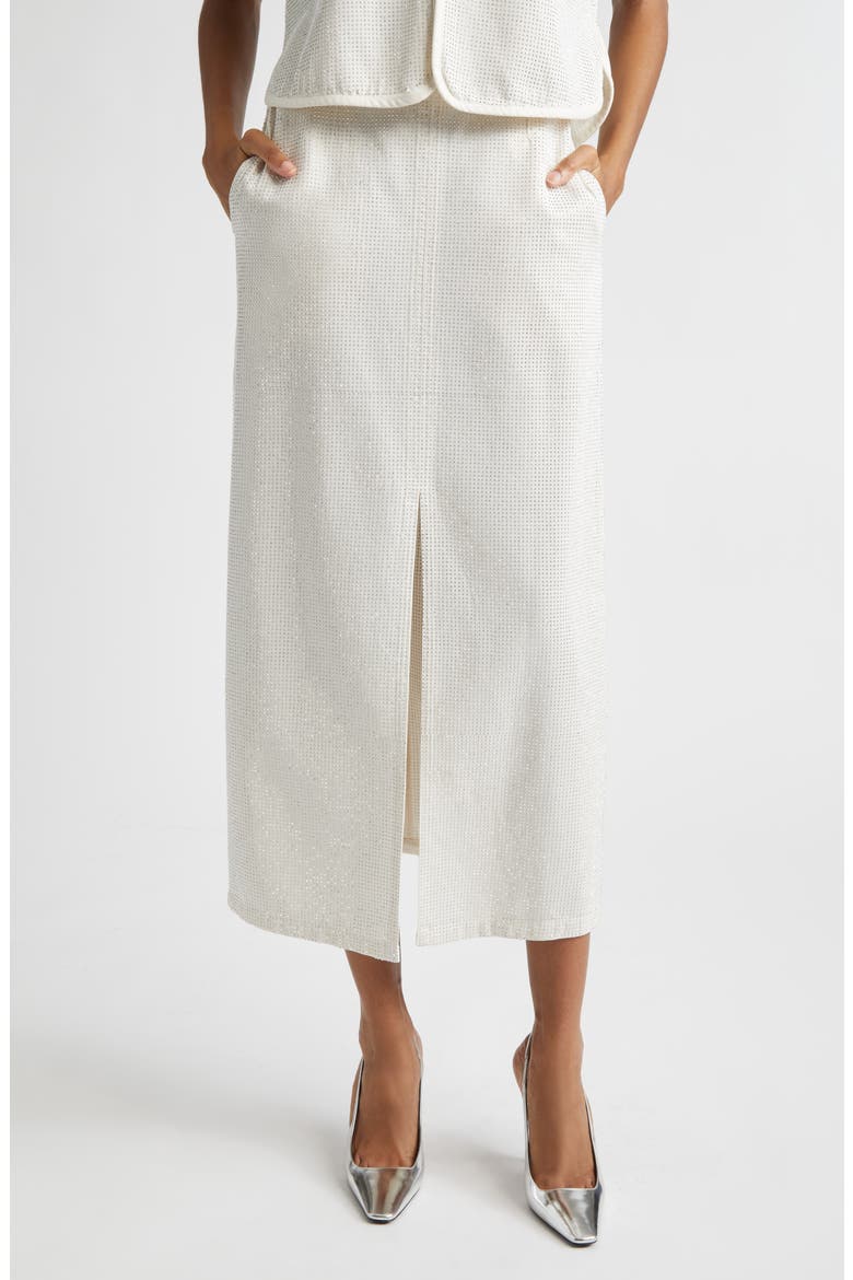 Studded Twill Midi Skirt, Main, color, OFF WHITE