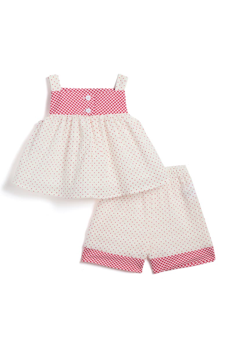 Pippa & Julie Kids' Polka Dot Top & Woven Shorts Set, Alternate, color, White/ Red