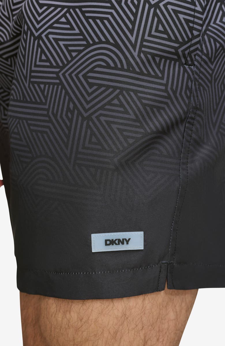 DKNY Ombré Crosswalk Swim Trunks, Alternate, color, Black