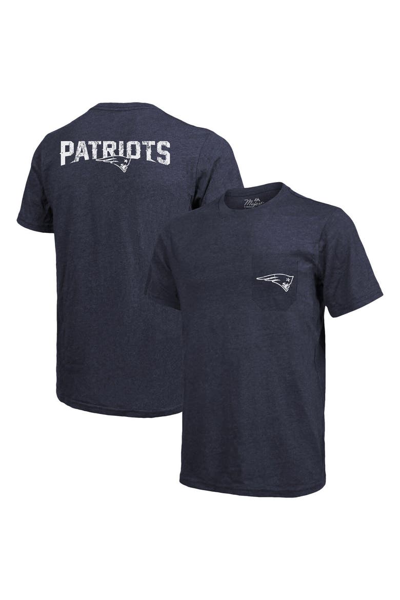 New England Patriots Majestic Threads Tri-Blend Pocket T-Shirt - Heathered Navy, Main, color, Navy