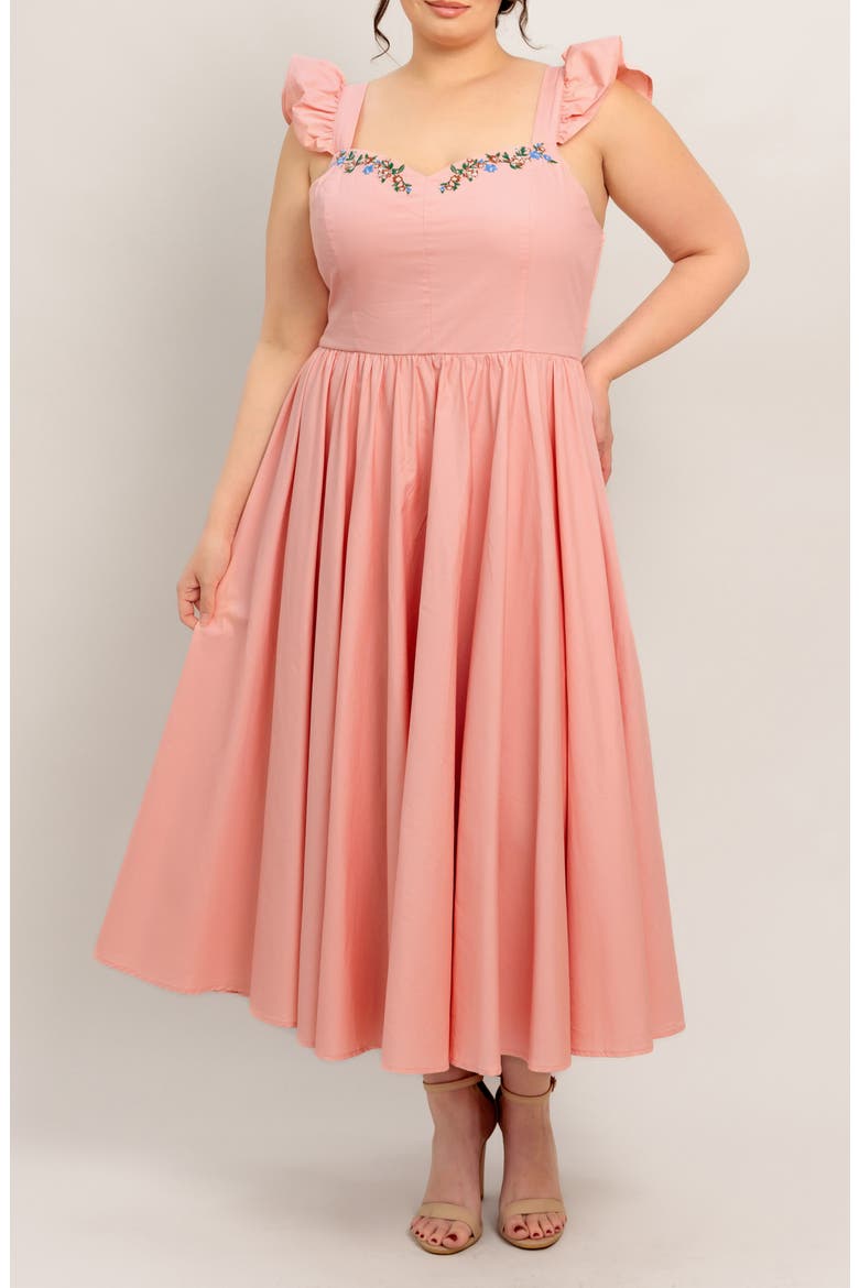 Embroidered Maxi Sundress, Main, color, DUSTY PINK