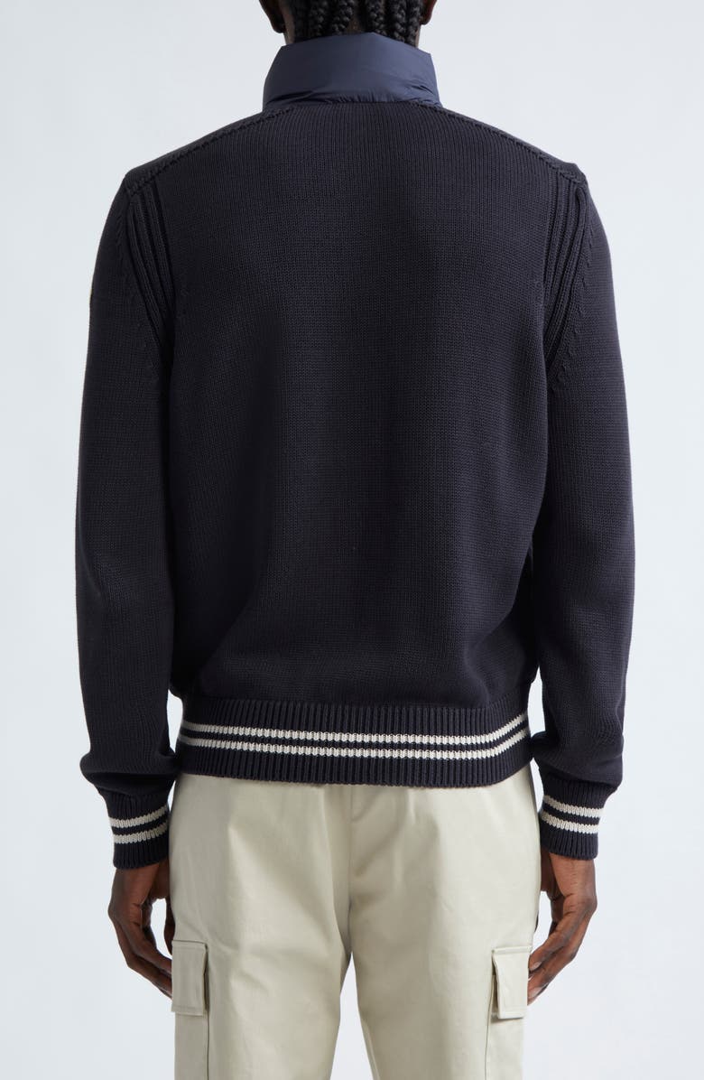 Moncler Quilted Down & Cotton Knit Cardigan, Alternate, color, Blue