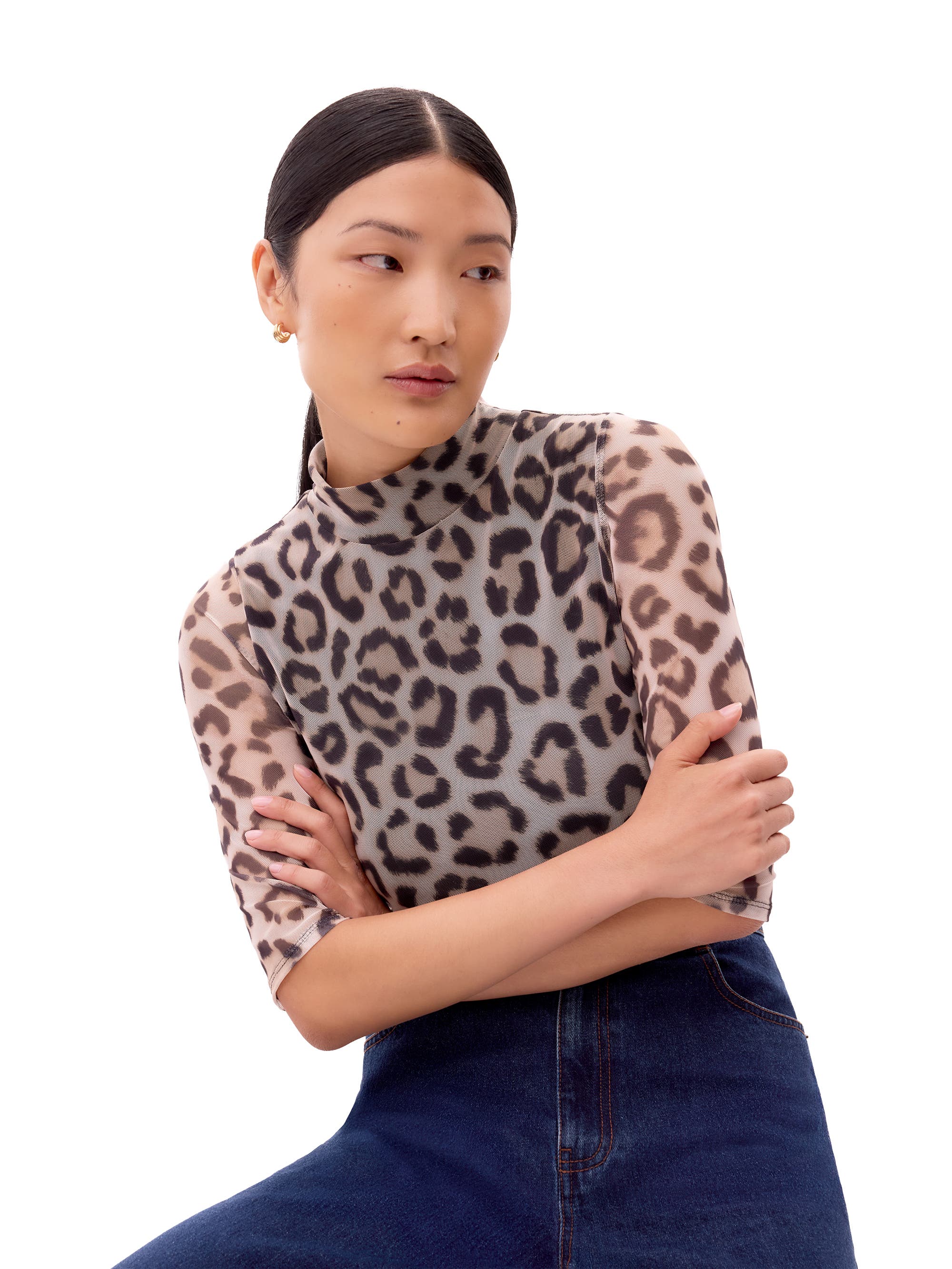 Long Sleeve Print Mesh Top - image 2