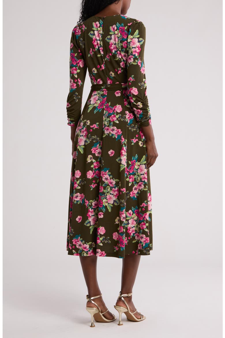 Floral Long Sleeve Midi Dress, Alternate, color, OLIVE