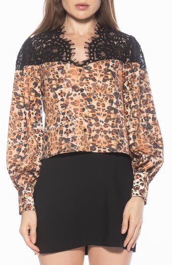 Alexia Admor Bryne Lace Trim Top In Brown