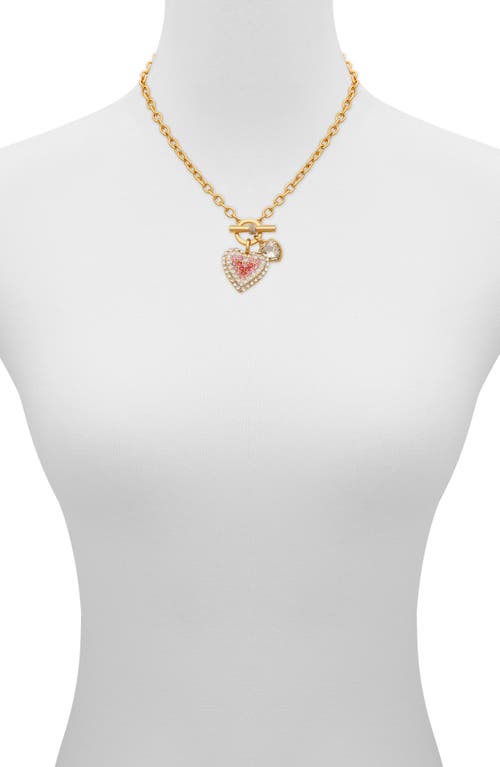 Guess Crystal Heart Toggle Necklace In Gold