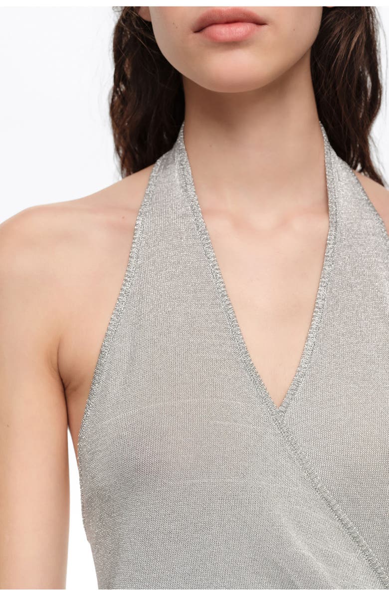Bimba y Lola Metallic wrap knit top, Alternate, color, Silver