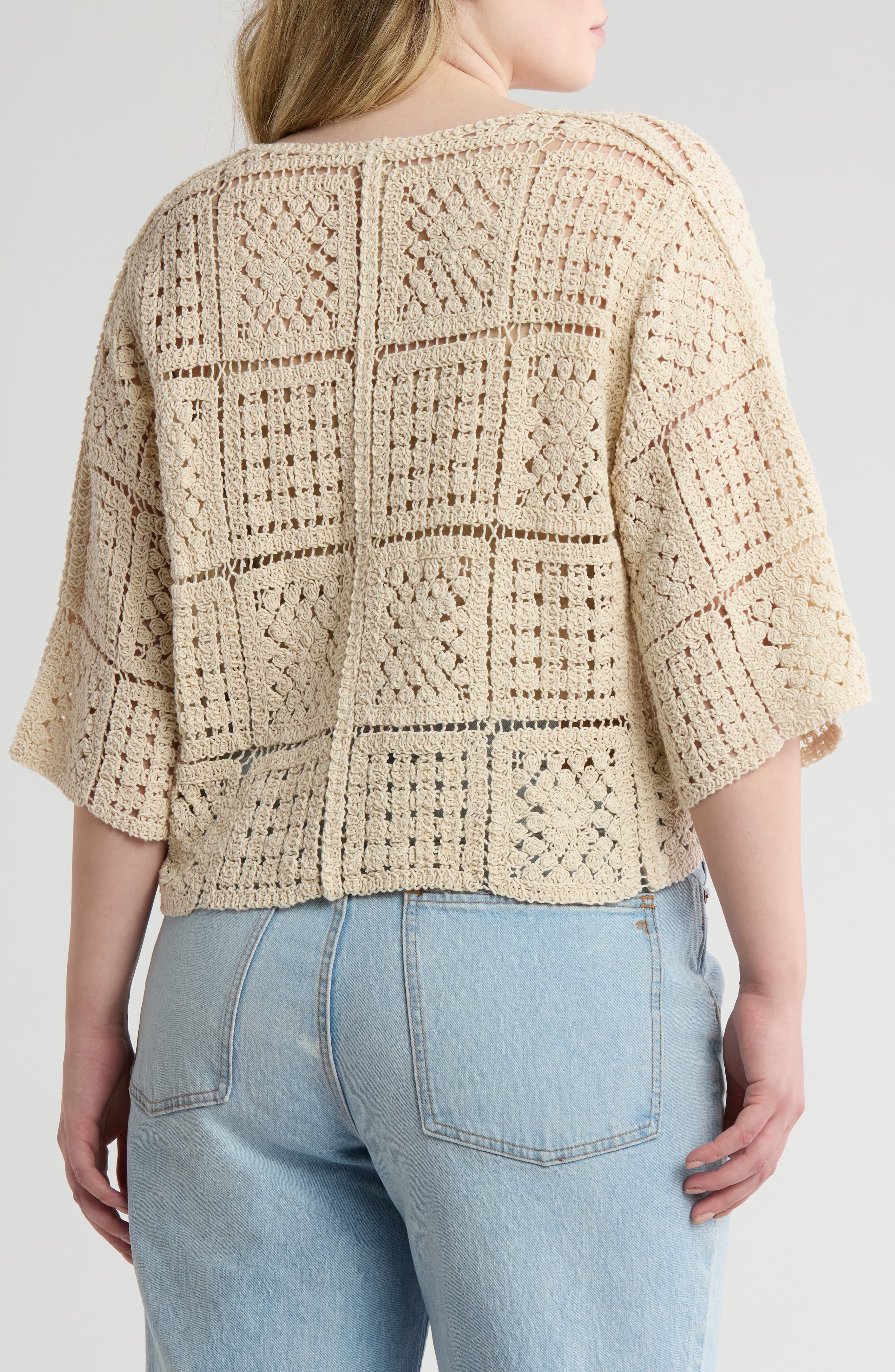 Crochet Short Sleeve Button-Up Crop Top - image 2
