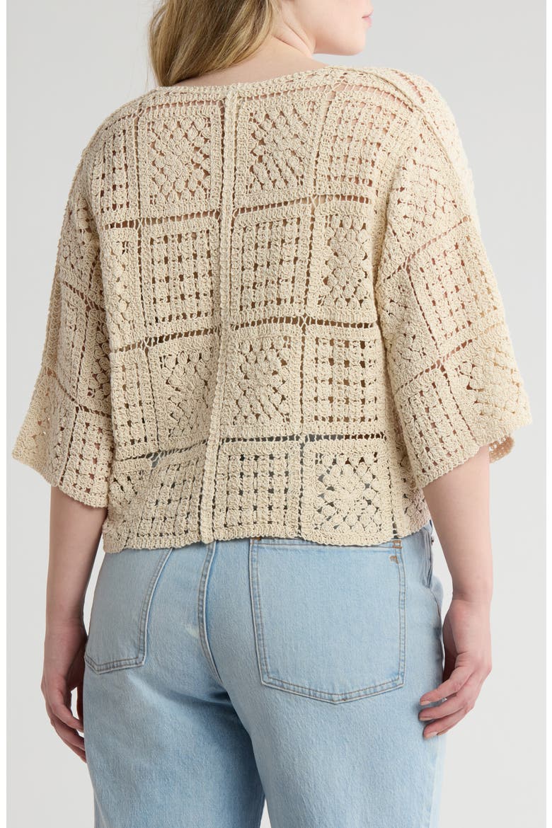 Crochet Short Sleeve Button-Up Crop Top, Alternate, color, NATURAL