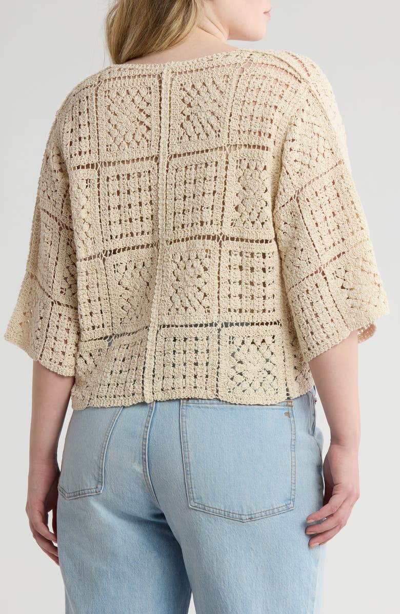 Forgotten Grace Crochet Short Sleeve Button-Up Crop Top, Alternate, color, Natural