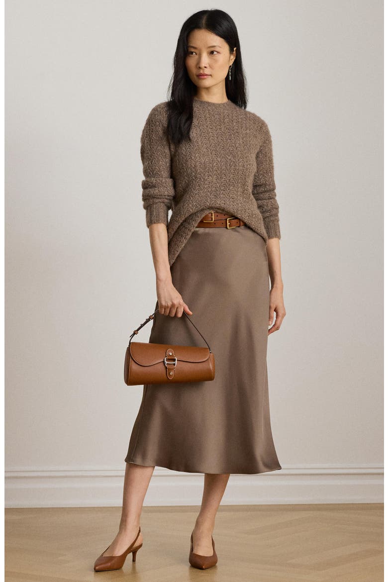 Satin Charmeuse Midi Skirt, Alternate, color, TAUPE BROWN
