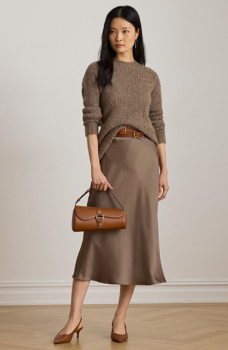 Lauren Ralph Lauren Satin Charmeuse Midi Skirt, Alternate, color, Taupe Brown