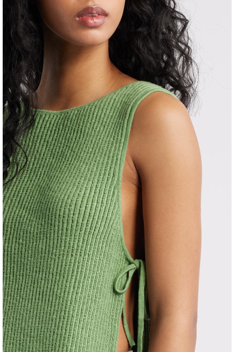 Lizzie Rib Side Tie Sleeveless Cotton & Linen Blend Sweater, Alternate, color, GREEN EYES