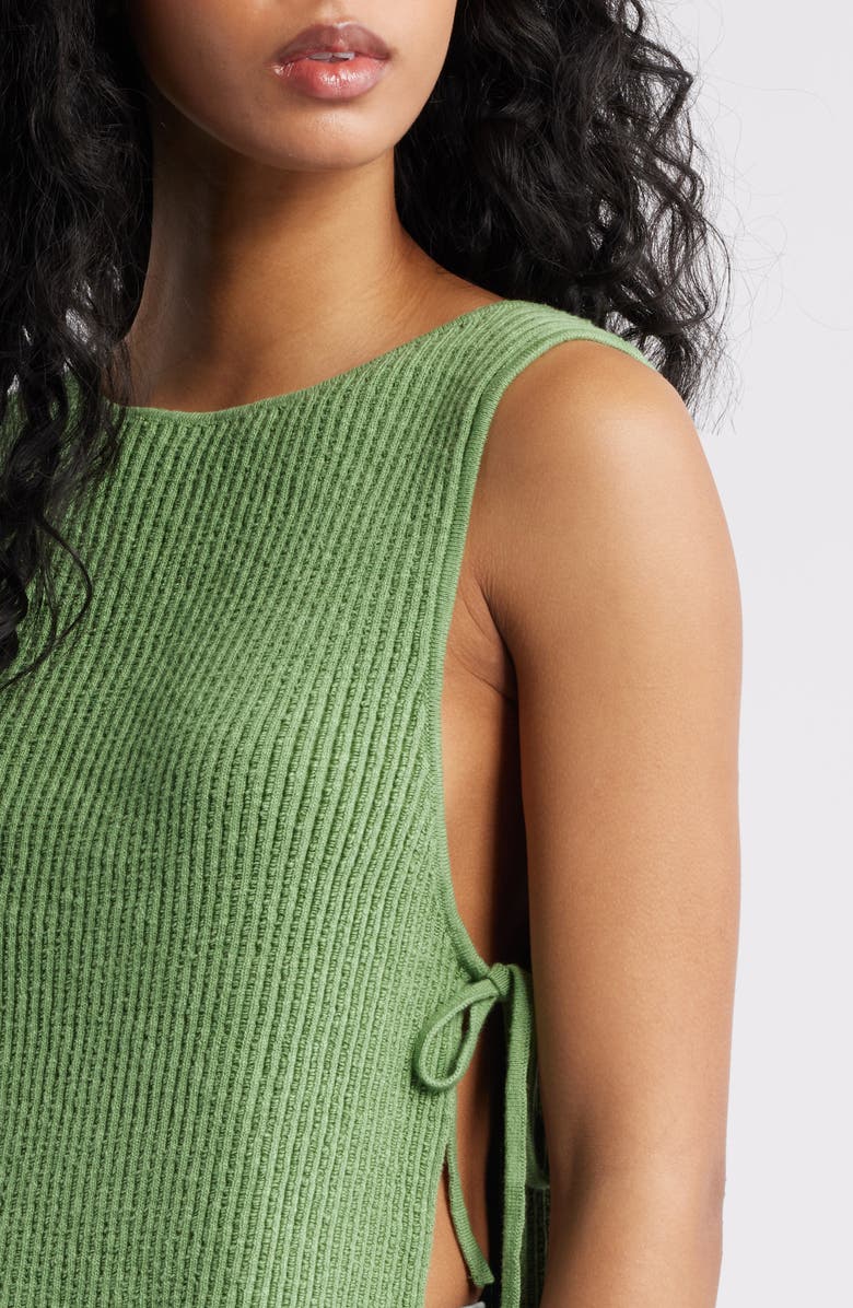 Free People Lizzie Rib Side Tie Sleeveless Cotton & Linen Blend Sweater, Alternate, color, Green Eyes
