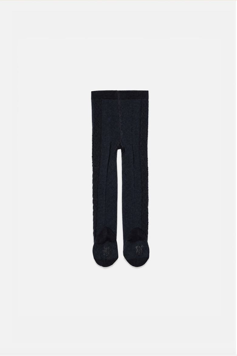 Knit Textured Stretch Fit Cotton Blend Tights, Alternate, color, Dark Blue