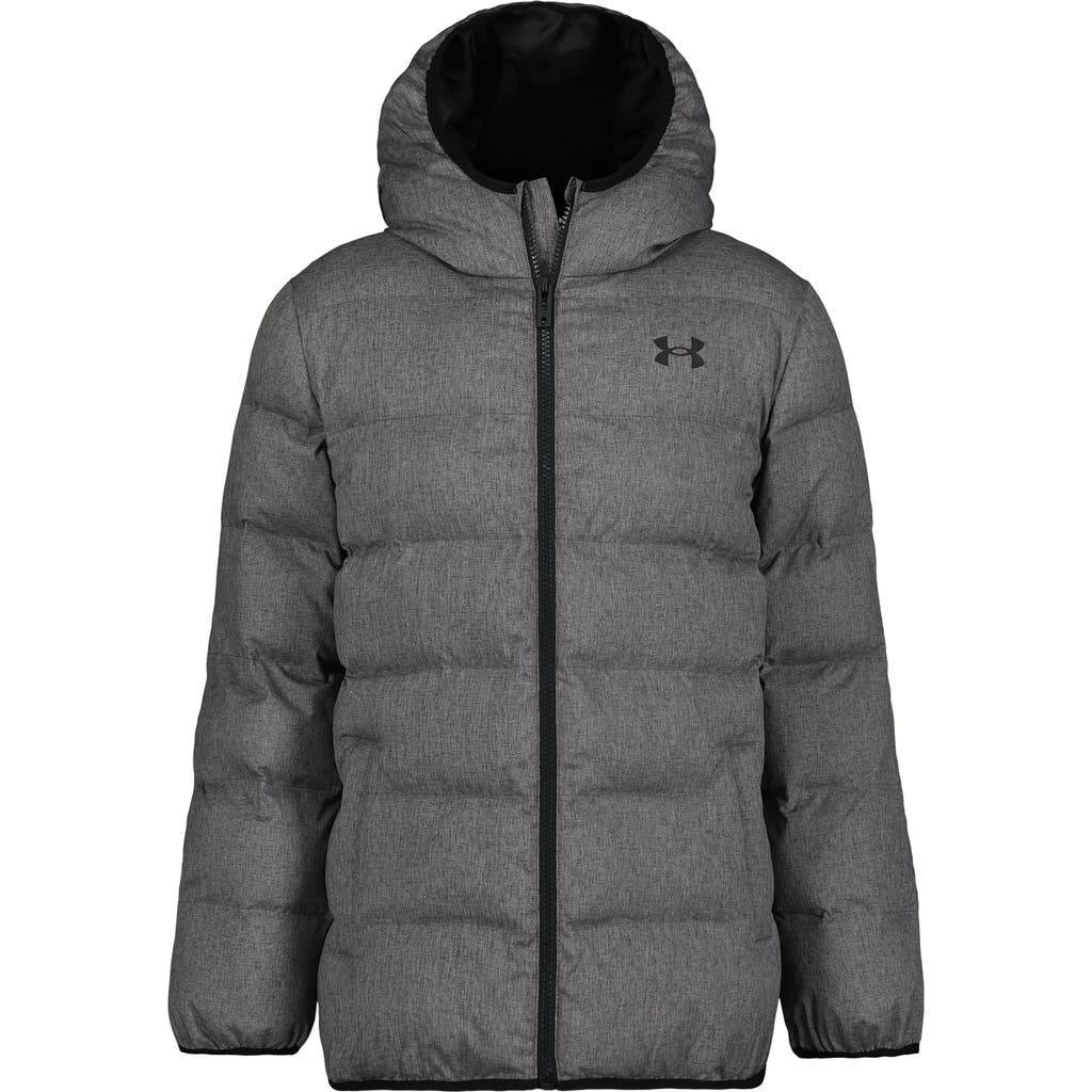 Under Armour Kids' Pronto Water Resistant Quilted Hooded Puffer Jacket in Pitch Gray Heather