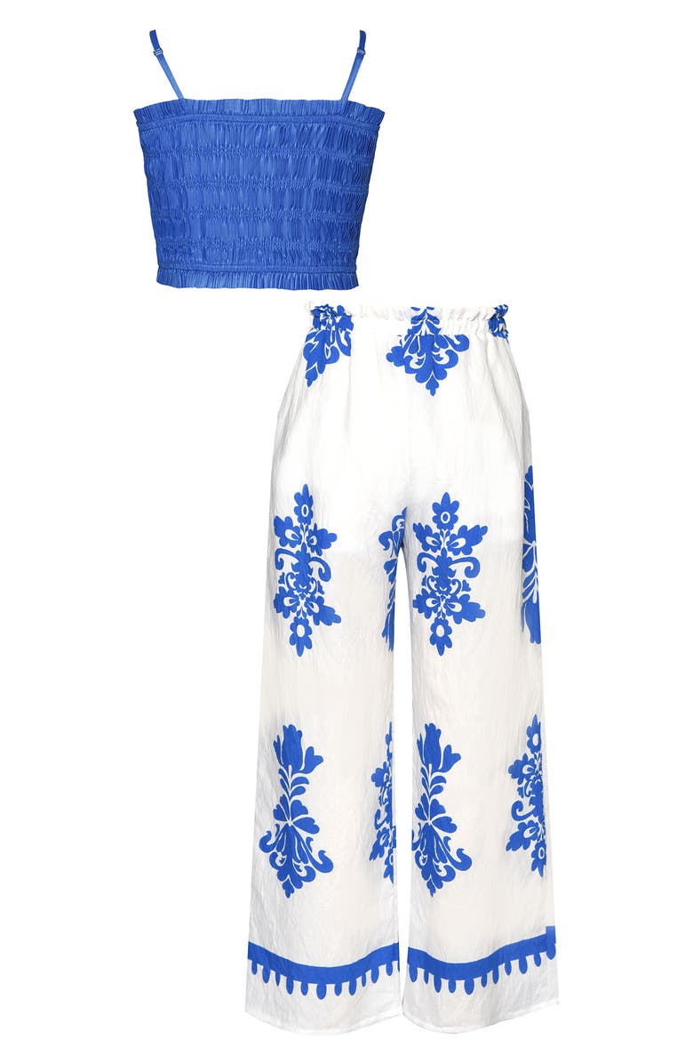 Sara Sara Kids' Smocked Crop Top & Wide Leg Pants Set, Alternate, color, 