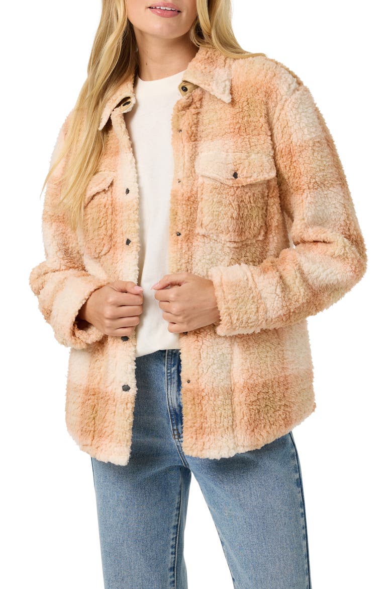 Zuma High Pile Plaid Shirt Jacket, Alternate, color, PEACH LIGHT