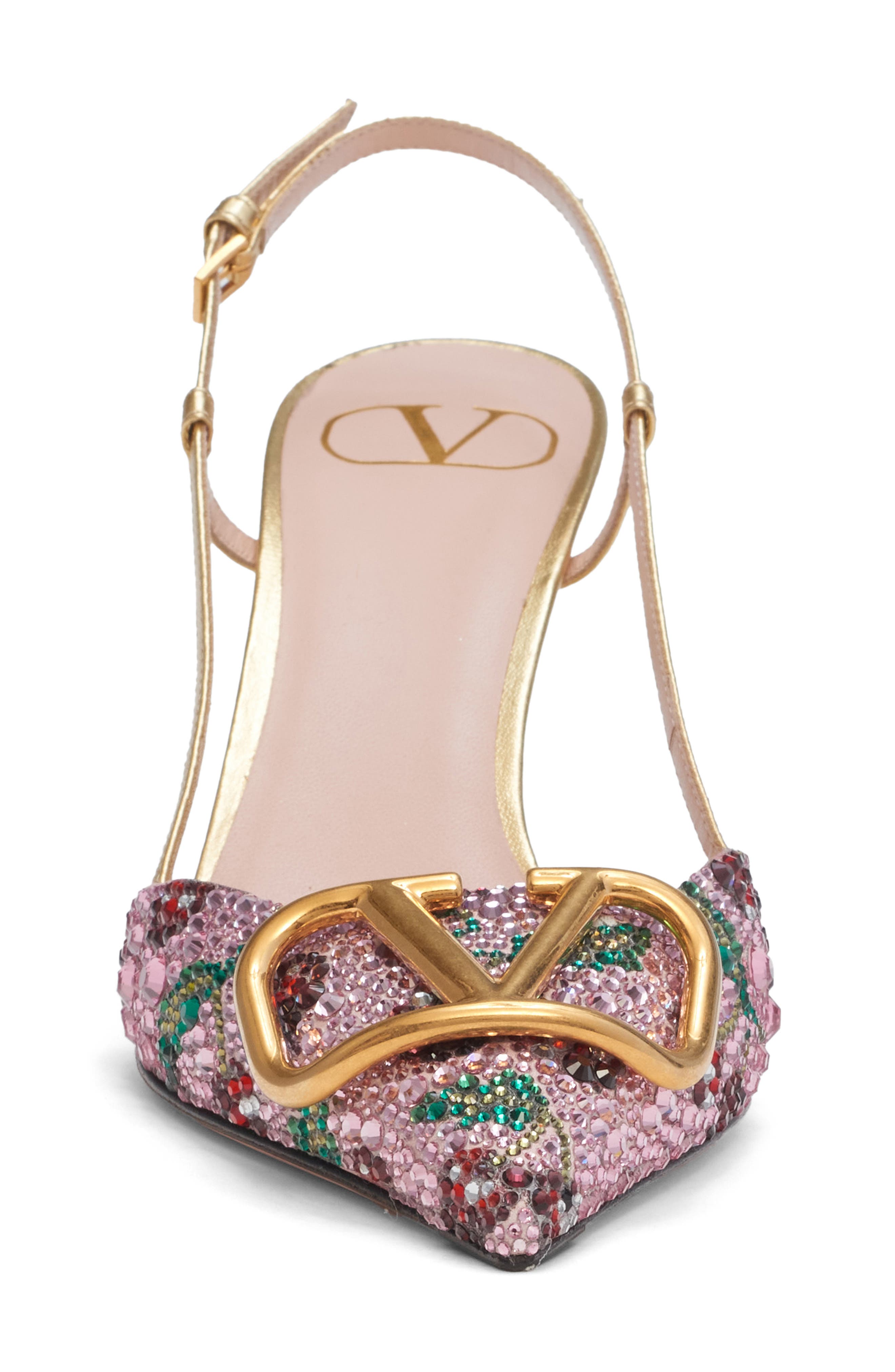 Valentino Garavani VLOGO Signature Cherryfic Crystal Metallic Slingback Pump, Alternate, color, Pink Multi
