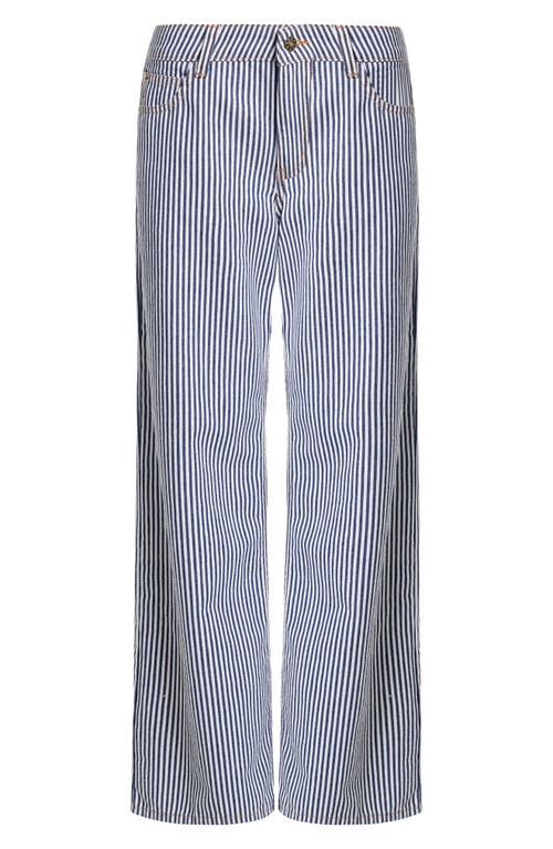 Shop Lioness Top Model Stripe Low Rise Baggy Jeans In Navy Stripe