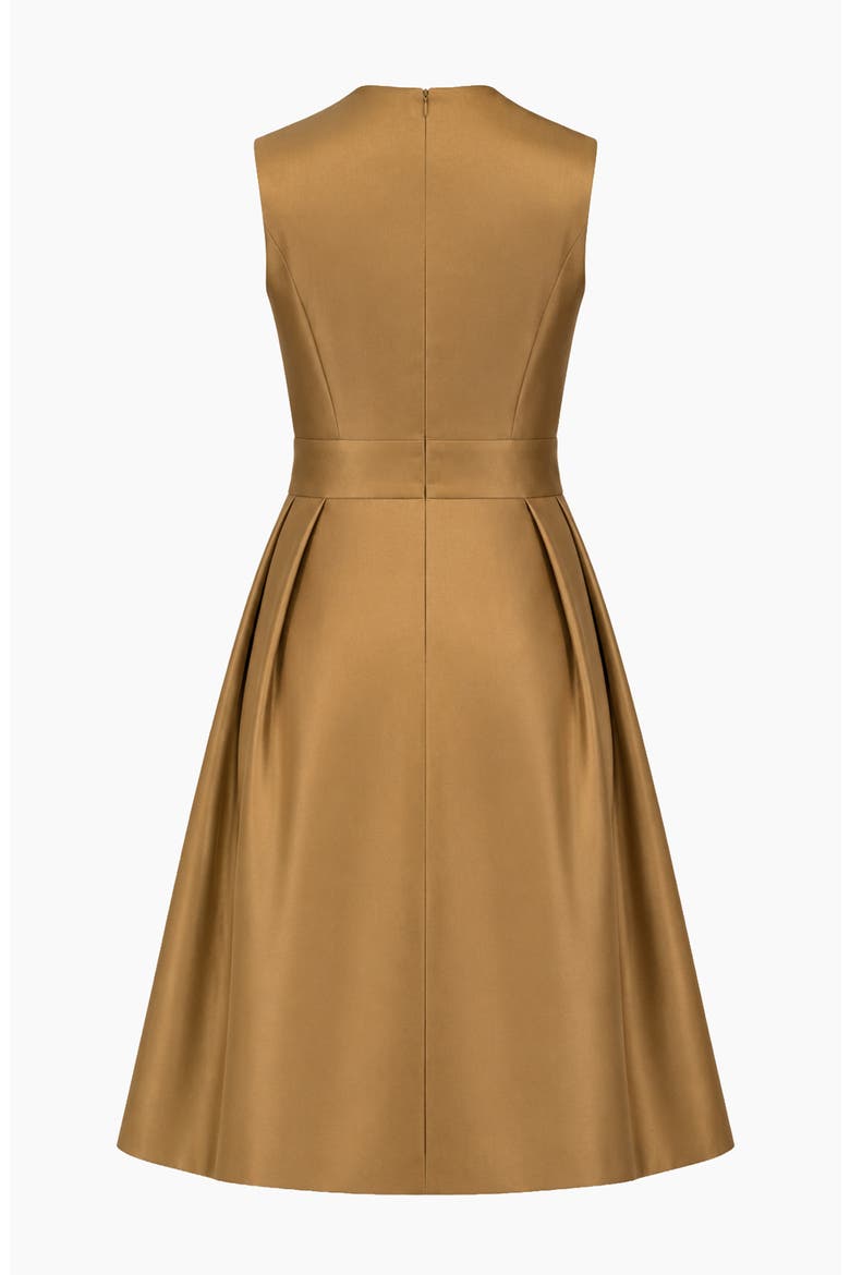 Sleeveless Bateau-Neck Pleated Fit-and-Flare Midi Dress, Alternate, color, Copper
