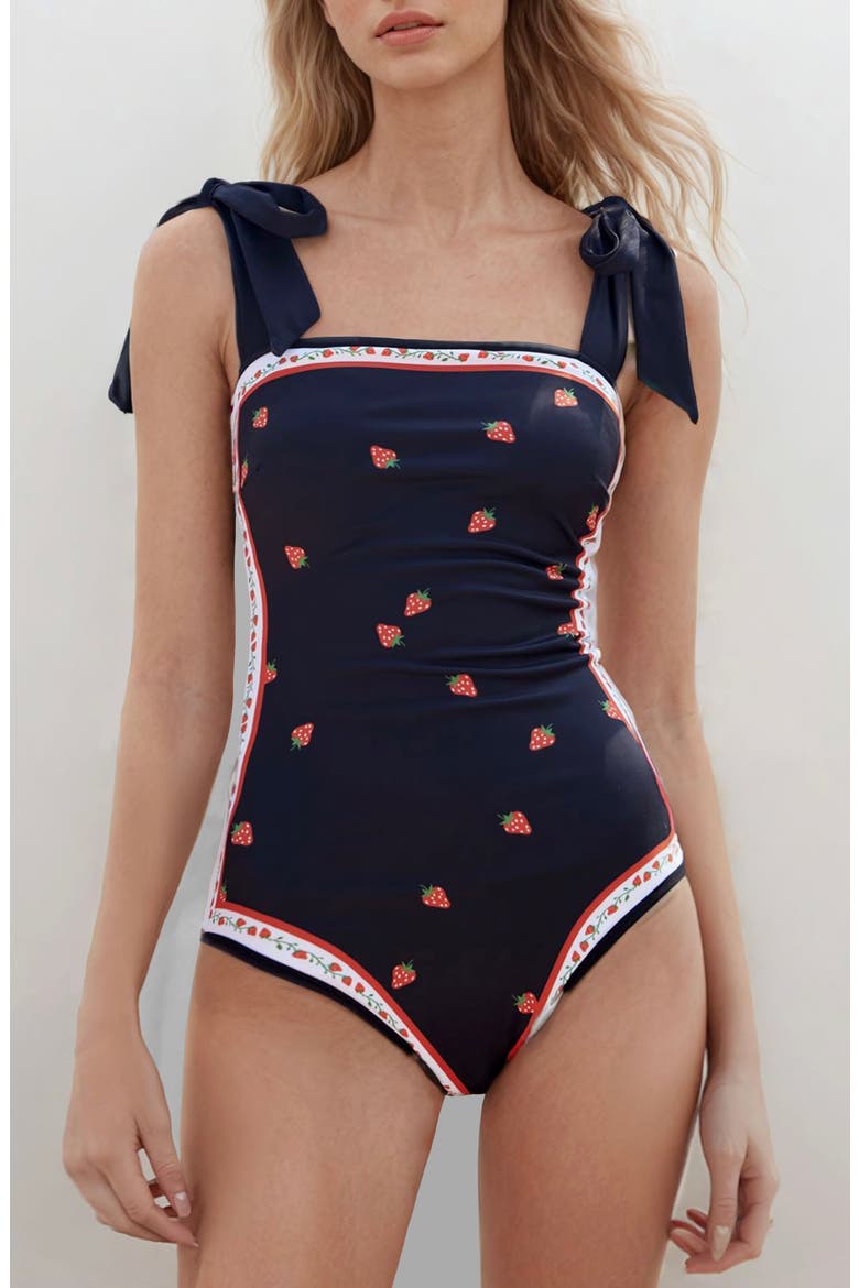 Checkerboard Imagination Reversible One-Piece Swimsuit, Alternate, color, Black