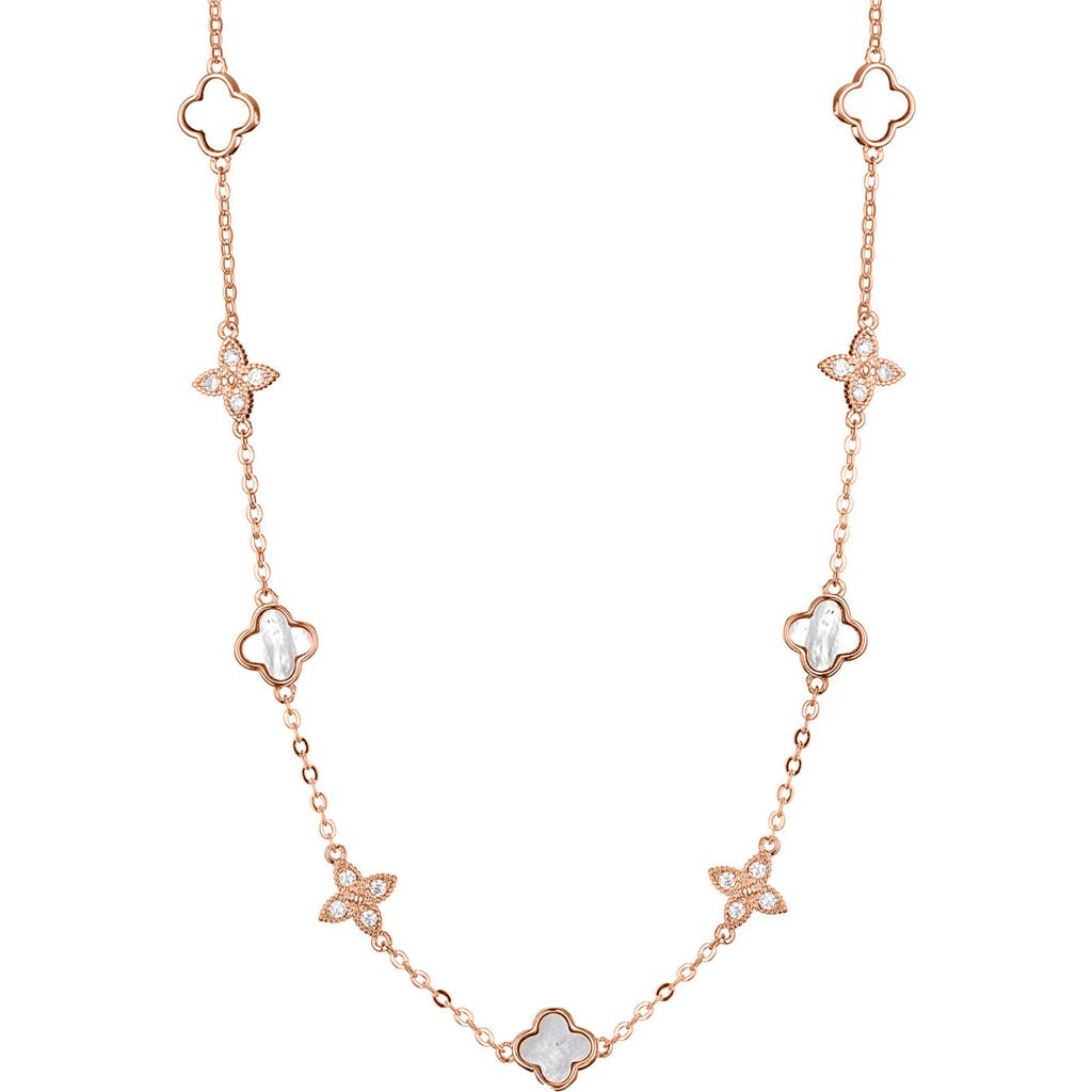 Adornia 14k Rose Gold Plated Mixed Mother Of Pearl And Cz Clover Station Necklace In Gold