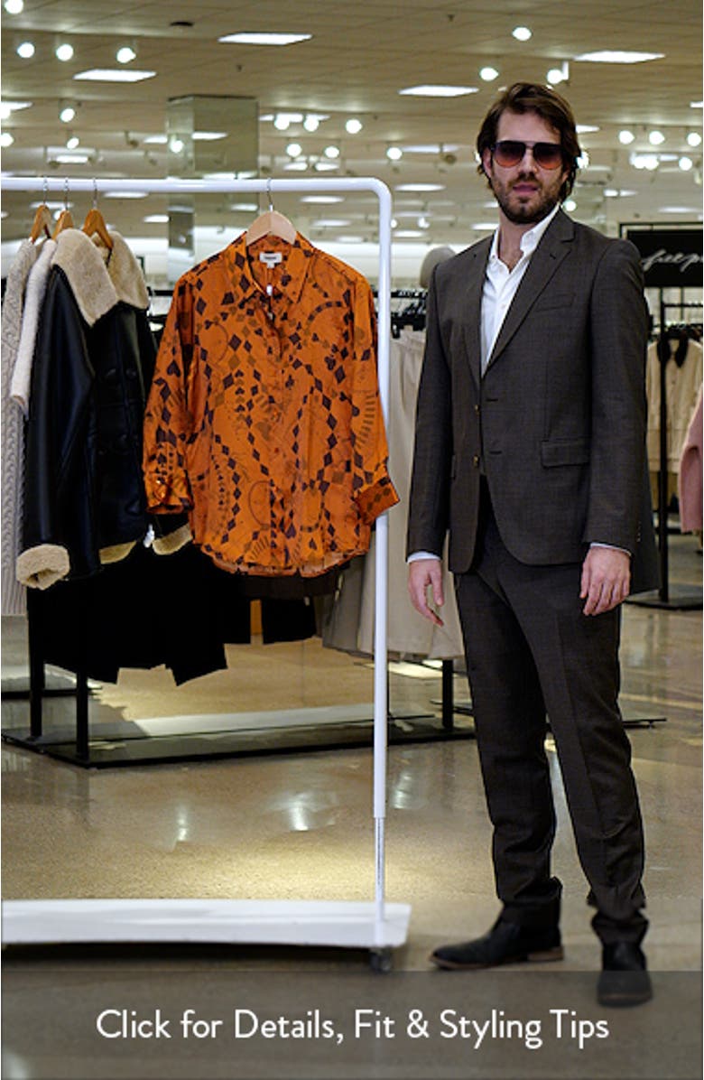 Dani Playing Card Print Silk Button-Up Shirt, sales video thumbnail