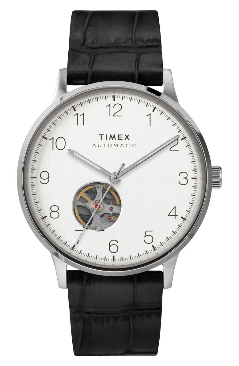Timex<sup>®</sup> Waterbury Automatic Leather Strap Watch, 40mm, Main, color,
