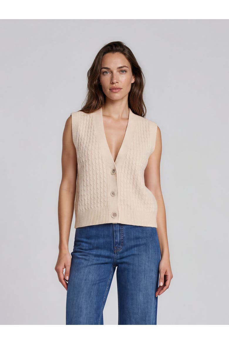 MaLaney V-Neck Buttoned Cable Knit Vest, Main, color, Whitecap