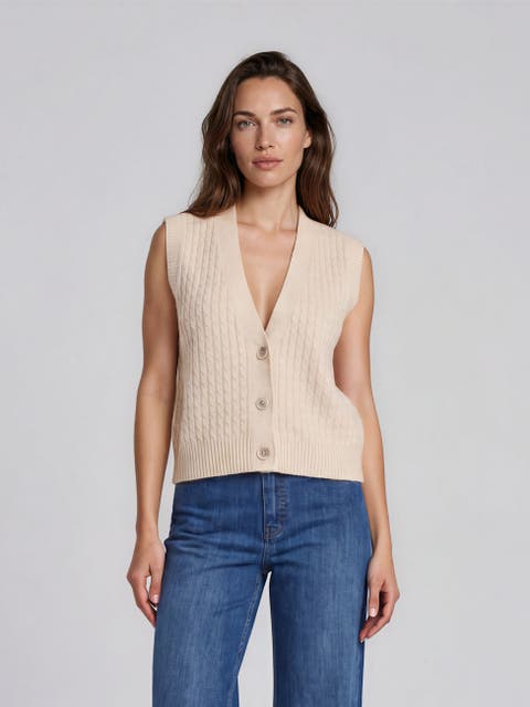 MaLaney V-Neck Buttoned Cable Knit Vest