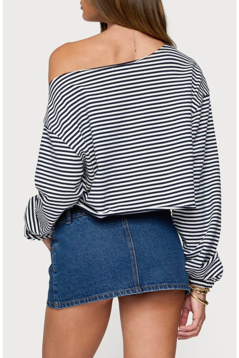 Aveline Stripe One-Shoulder Sweatshirt, Alternate, color, NAVY-AND-WHITE