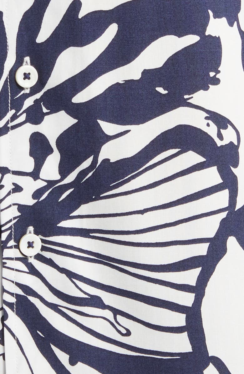 Bugatchi Julian Shaped Fit EcoVero<sup>™</sup> Abstract Floral Print Camp Shirt, Alternate, color, Navy