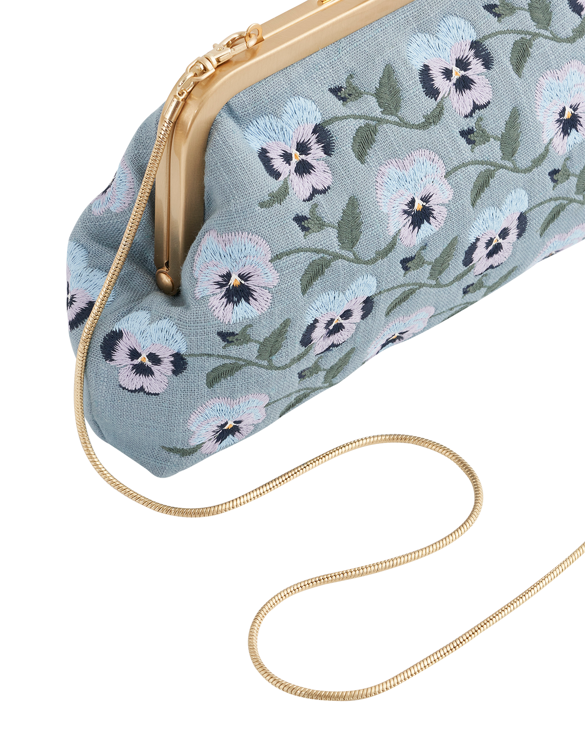 Fable England Pansy Victoriana Clutch Blue, Alternate, color, Blue & Gold