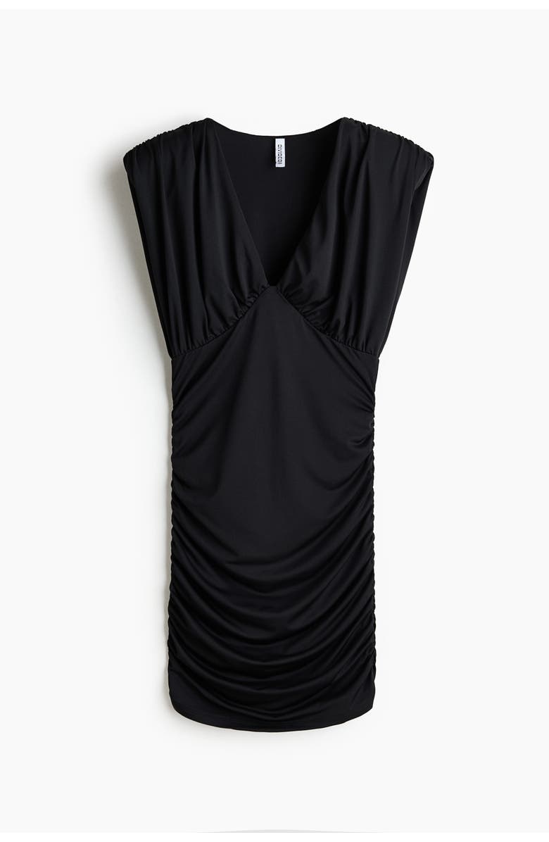 H&M Draped Shoulder-pad Dress, Main, color, Black