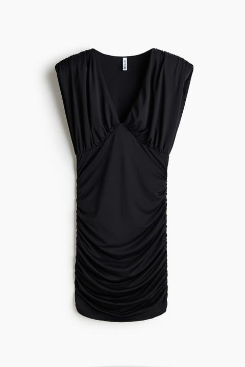 Draped Shoulder-pad Dress