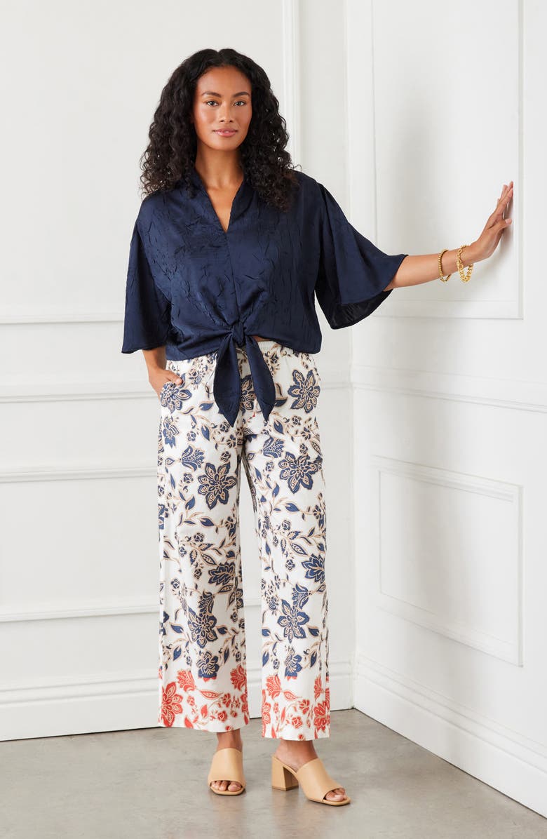 Karen Kane Tie Front Crushed Satin Top, Alternate, color, 