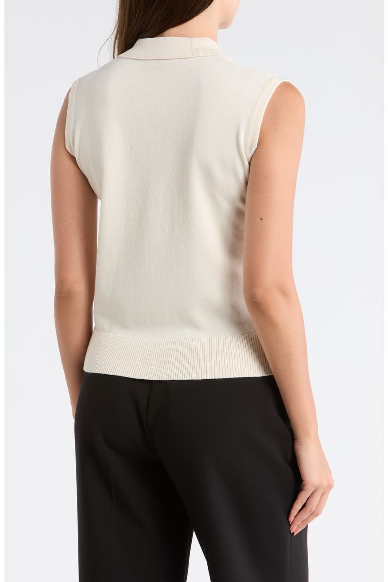 Floral Embroidered Sleeveless Crop Polo Sweater, Alternate, color, CREAM/ BLACK
