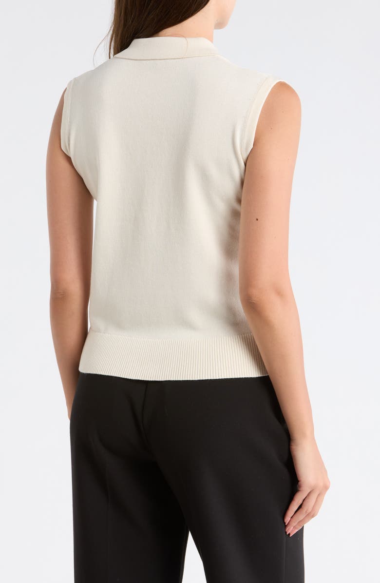 Adrianna Papell Floral Embroidered Sleeveless Crop Polo Sweater, Alternate, color, Cream/ Black