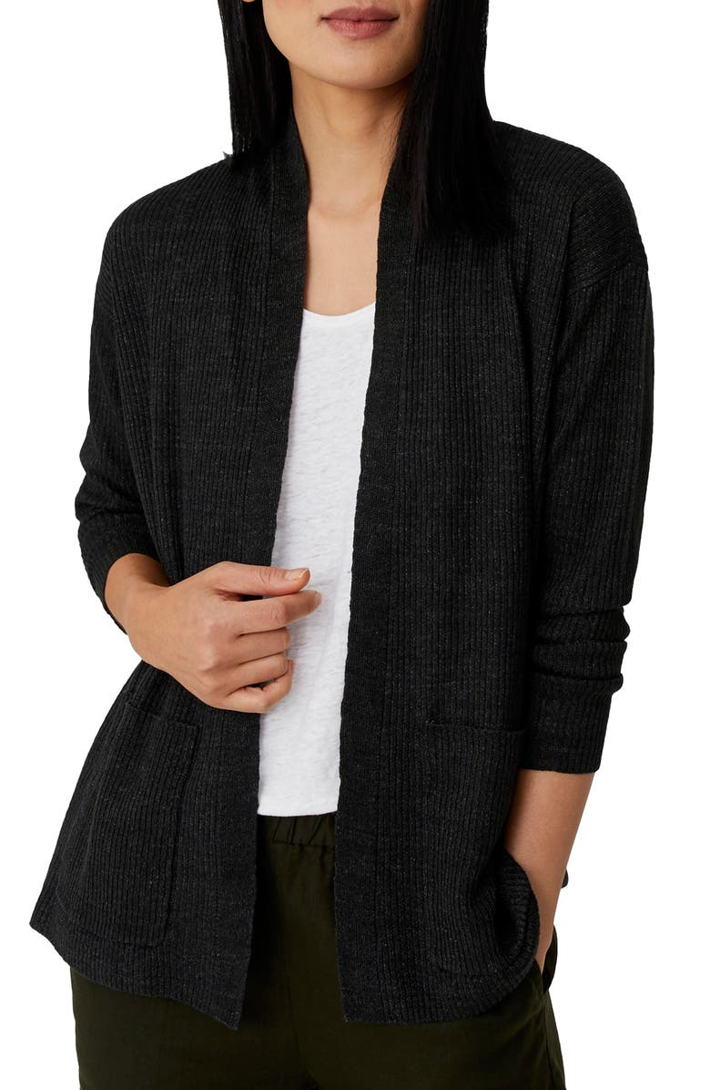 Eileen Fisher Organic Cotton High Collar Cardigan, Main, color, 