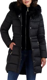Tahari Dana Puffer Coat with Faux Fur Trim