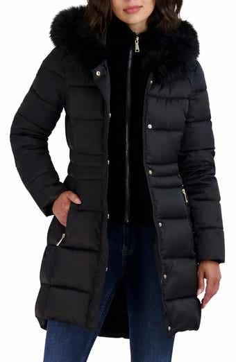 Tahari Dana Puffer Coat with Faux Fur Trim