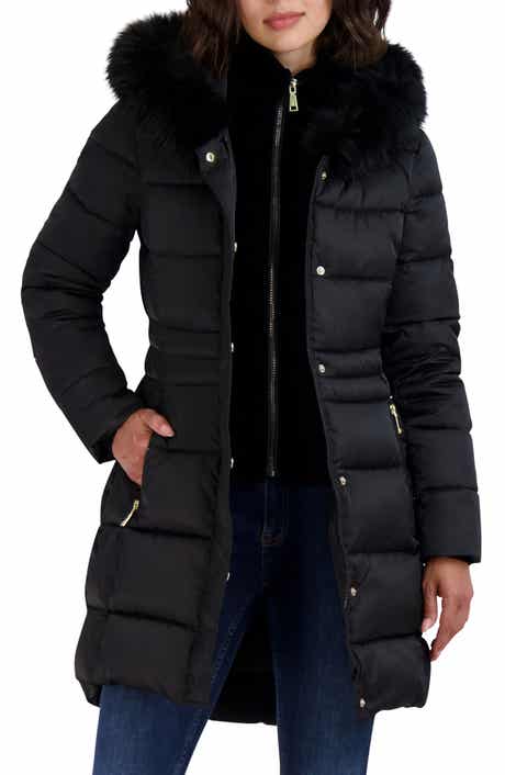Tahari Dana Puffer Coat with Faux Fur Trim