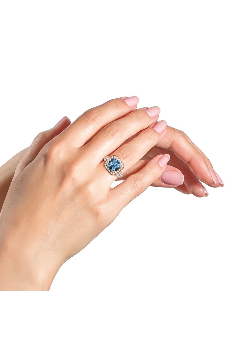 Haus of Brilliance 18K Gold Aquamarine & 1 1/8 Cttw Diamond Halo Ring, Alternate, color, Yellow