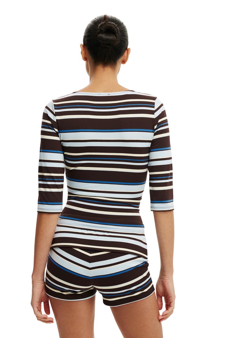 Women's Maple V Neck 3/4 Sleeve, Alternate, color, Florence Stripe Dark Oak