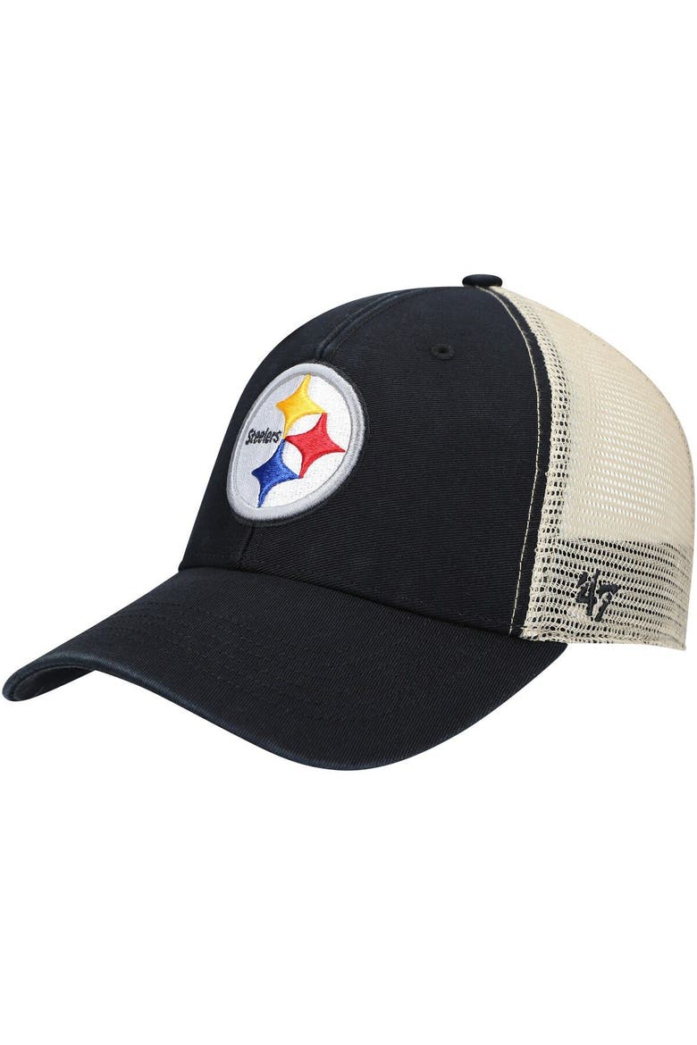 Men's '47 Black Pittsburgh Steelers Flagship MVP Snapback Hat, Main, color, Black